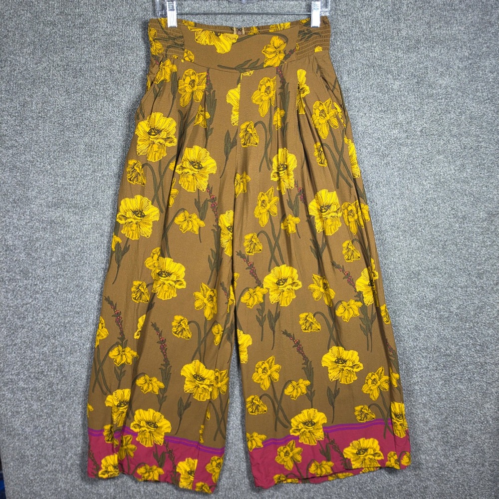 Maeve Anthropologie Pants Womens 8 Wide Leg Floral Culottes High Rise Flowy Boho